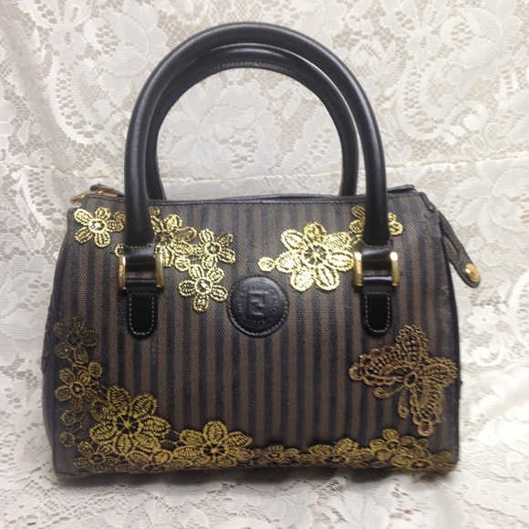 Authentic Black Pekin Strip Handbag-Crossbody - Picture 1 of 15